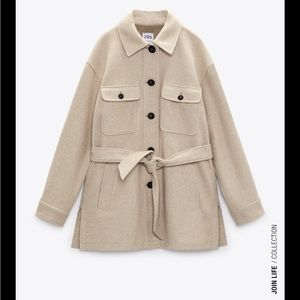 Zara Jacket Soft Grey - Shacket with Belt (Brand new without tags)